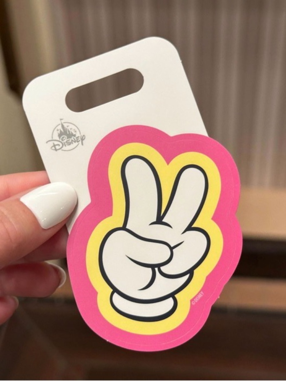 Disney Parks Exclusive Mickey Peace Sign Vinyl Sticker - Pink & Yellow